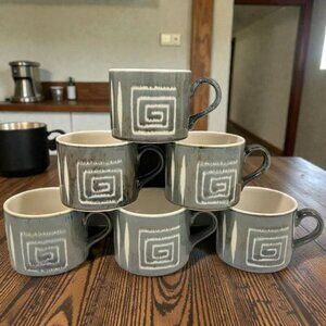 MIKASA POTTER'S CRAFT SET OF 6 MUGS FIRESONG HP300 SPIRAL DESIGN 1990s